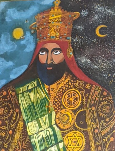 Pintura intitulada "God Sélassié emperor" por Bonjii Bonjii, Obras de arte originais, Óleo Montado em Armação em madeira