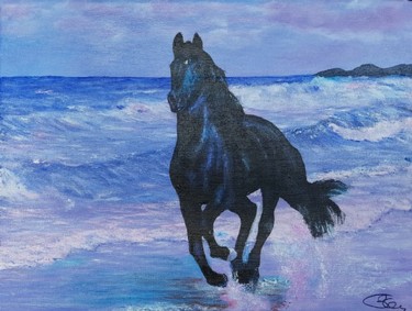 Peinture intitulée "Le cheval sur la pl…" par Claude Bonnin, Œuvre d'art originale, Acrylique