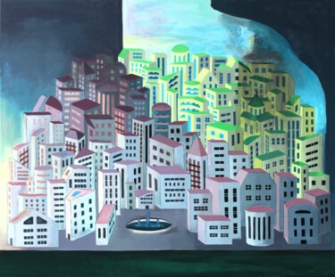 Pintura titulada "The Town" por Bonsanthy, Obra de arte original, Acrílico Montado en Bastidor de camilla de madera