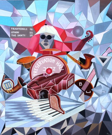 Painting titled "Old Time Jazz" by Bonsanthy, Original Artwork, Acrylic Mounted on Wood Stretcher frame
