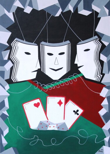 Painting titled "Card Players" by Bonsanthy, Original Artwork, Acrylic