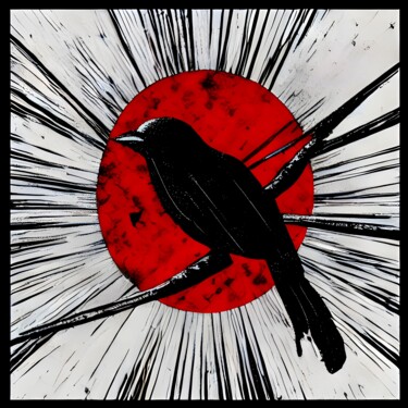 Картина под названием "Raven on Red" - Борис Тетюшин, Подлинное произведение искусства, Цифровая живопись