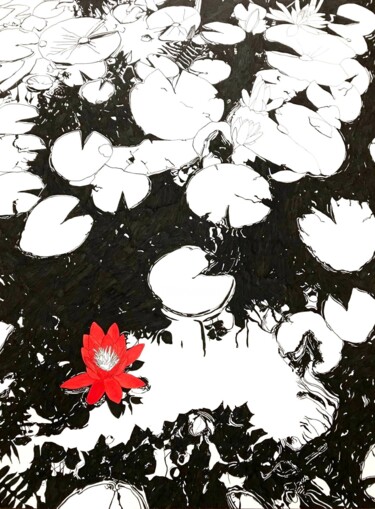 Σχέδιο με τίτλο "Rouge et noir" από Sandrine Borgniet, Αυθεντικά έργα τέχνης, Μαρκαδόρος