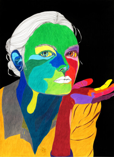 图画 标题为“Portrait linéaire c…” 由Sandrine Borgniet, 原创艺术品, 铅笔