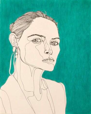 Zeichnungen mit dem Titel "Portrait de femme t…" von Sandrine Borgniet, Original-Kunstwerk, Marker