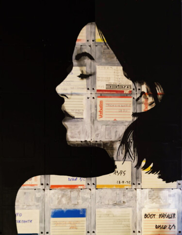 Painting titled "Woman portrait" by Boriani 2.0, Original Artwork, Acrylic Mounted on Wood Panel