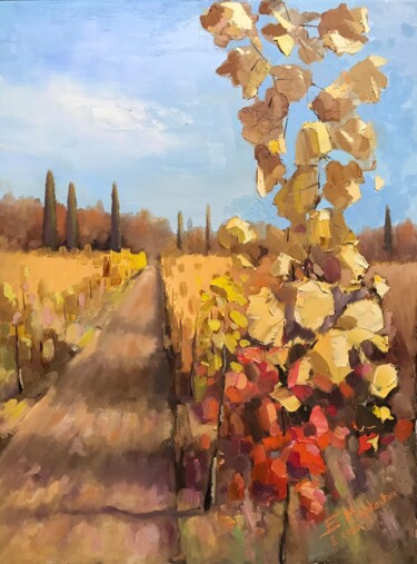 Картина под названием ""Виноградники в Гур…" - Boris Mor, Подлинное произведение искусства, Масло Установлен на Другая жестк…