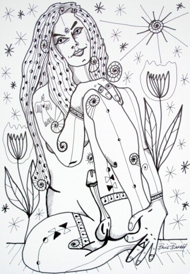Σχέδιο με τίτλο "Tout en poésie" από Boris Barbey, Αυθεντικά έργα τέχνης, Μελάνι