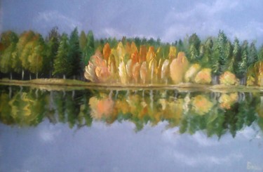 Malerei mit dem Titel "Осенний лес(авторск…" von Irina Borisova, Original-Kunstwerk, Öl Auf Karton montiert