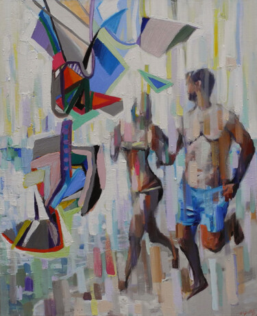 Картина под названием "Jogging on the sand" - Borko Petrovic, Подлинное произведение искусства, Масло
