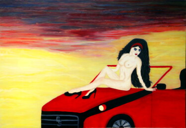 Malerei mit dem Titel "...die mit dem rote…" von Bosa Steinert, Original-Kunstwerk, Öl