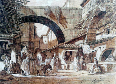 Printmaking titled "Constantine 1830 (p…" by Ahmed Bouachari, Original Artwork, Engraving