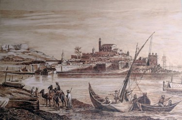 Printmaking titled "Annaba en 1830 (pyr…" by Ahmed Bouachari, Original Artwork, Engraving