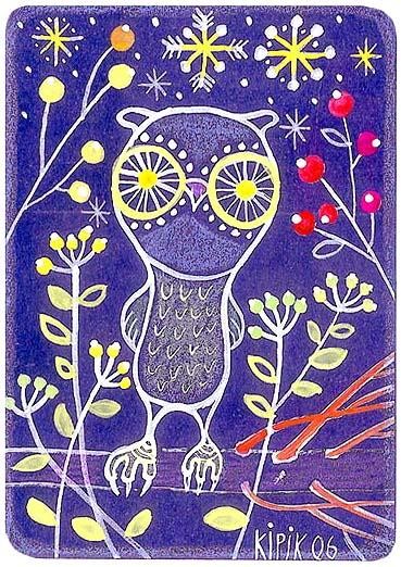 Painting titled "mister owl and the…" by Kipik, Original Artwork
