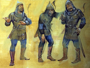 Painting titled "Soldiers1 / BG Book3" by Boyan Yanev, Original Artwork, Tempera