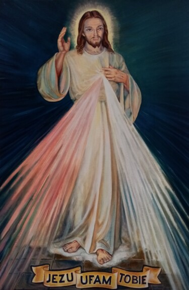 Pintura intitulada "PAN JEZUS MILOSIERN…" por Bozena  D G, Obras de arte originais, Óleo