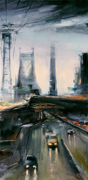 Картина под названием "Queensboro Bridge,…" - Bozhena Fuchs, Подлинное произведение искусства, Масло Установлен на Деревянна…