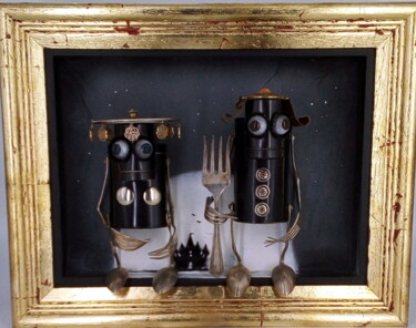 雕塑 标题为“2 bots* 3d wall art…” 由Branimir Misic, 原创艺术品, 金属 安装在木板上