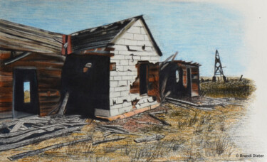Painting titled "Homestead in the Di…" by Brandi Dieter, Original Artwork, Pencil