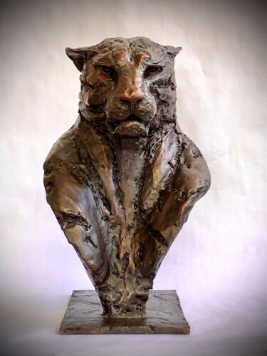 Skulptur mit dem Titel "Leopard Bust Ltd Ed…" von Brandon Borgelt, Original-Kunstwerk, Bronze