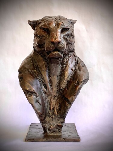 Sculpture intitulée "Leopard Bust Ltd Ed…" par Brandon Borgelt, Œuvre d'art originale, Bronze