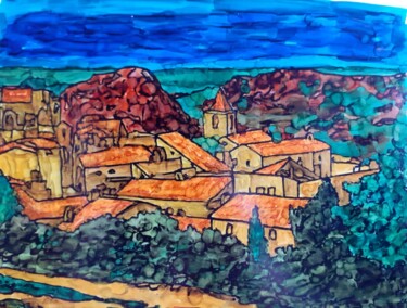 Painting titled "village" by Mildrède Brevet, Original Artwork, Marker