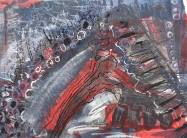 Painting titled "resin on paper/ red…" by Brian Lockett, Original Artwork, Acrylic Mounted on Cardboard
