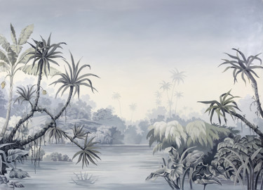 Peinture intitulée "etang-grisaille.jpg" par Les Décors Des Mers Du Sud, Œuvre d'art originale, Huile