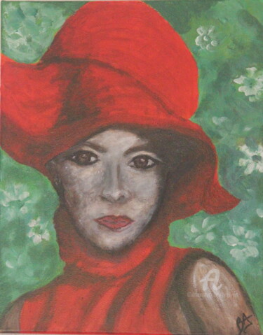 Painting titled "Femme Rayon Chapeau…" by Brigi'Art, Original Artwork, Acrylic Mounted on Wood Stretcher frame