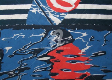 Gravures & estampes intitulée "bouee-d-eau" par Brigitte Barcelo, Œuvre d'art originale, Xylographie Monté sur Carton