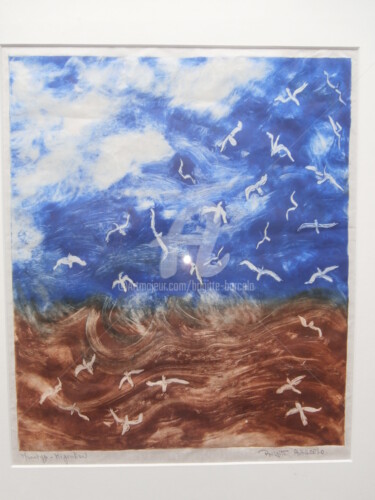 Printmaking titled "Migration" by Brigitte Barcelo, Original Artwork, Monotype Mounted on Cardboard