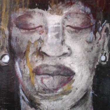 Schilderij getiteld "1er-tableau "faces…" door Brigitte Benitah, Origineel Kunstwerk, Acryl