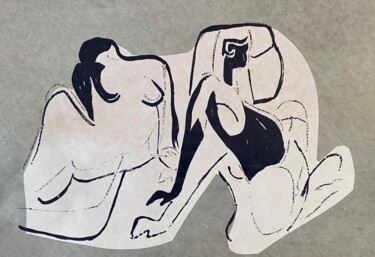 Tekening getiteld "Zwei Frauen" door Brigitte Böhme, Origineel Kunstwerk, Zeefdruk