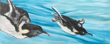 Painting titled "schwimmende Pinguine" by Brigitte Böhme, Original Artwork, Acrylic
