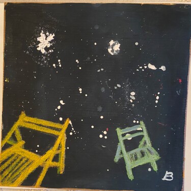 Malerei mit dem Titel "Gartenstühle" von Brigitte Böhme, Original-Kunstwerk, Acryl