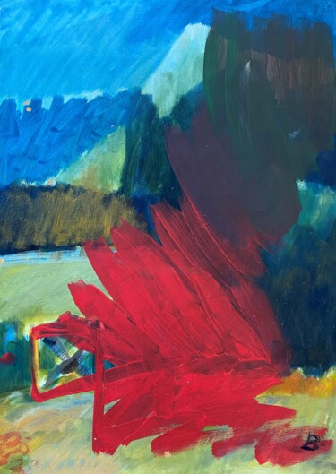 Peinture intitulée "Landschaft mit rot" par Brigitte Böhme, Œuvre d'art originale, Acrylique