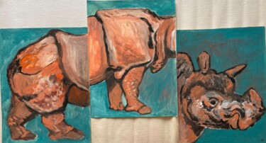 Schilderij getiteld "Das geteilte Nashorn" door Brigitte Böhme, Origineel Kunstwerk, Acryl