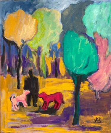 Pintura titulada "Mann mit Hunden" por Brigitte Böhme, Obra de arte original, Acrílico