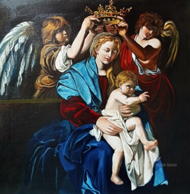 Painting titled "Fragment de -Virgin…" by Brigitte Bouron, Original Artwork, Oil Mounted on Wood Stretcher frame