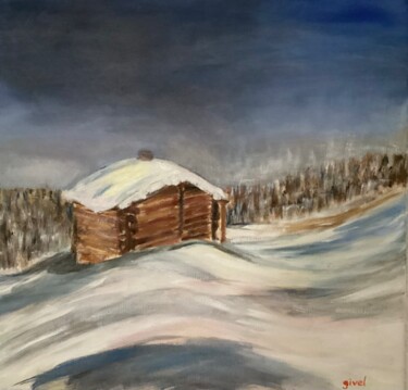 Painting titled "Chalet" by Brigitte Givel, Original Artwork, Oil