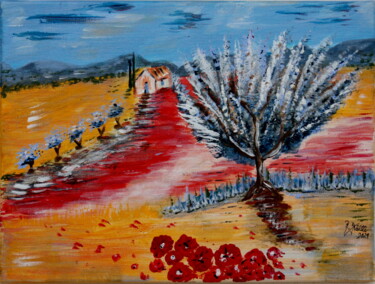 Schilderij getiteld "Provence im Frühling" door Brigitte Kölli, Origineel Kunstwerk, Acryl