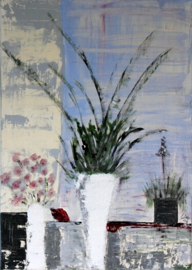 Malerei mit dem Titel "Blumenfenster" von Brigitte Kölli, Original-Kunstwerk, Acryl