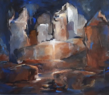 Painting titled "LYON-de-nuit-1-2019…" by Brigitte Krief, Original Artwork, Oil