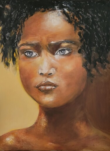 Painting titled "ADOLESCENTE AFRICAI…" by Brigitte Krief, Original Artwork, Oil Mounted on Wood Stretcher frame