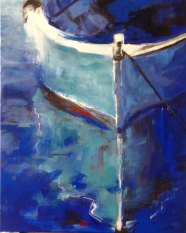 Painting titled "BARQUE à L'ANCRE bl…" by Brigitte Krief, Original Artwork, Acrylic