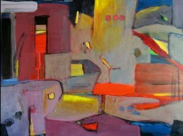 Painting titled "VILLE DE NUIT" by Brigitte Krief, Original Artwork, Oil