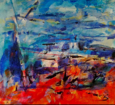 Pittura intitolato "PAYSAGE BLEU-ROUGE" da Brigitte Krief, Opera d'arte originale, Olio