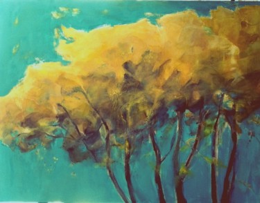 Painting titled "MIMOSAS" by Brigitte Krief, Original Artwork, Acrylic Mounted on Wood Stretcher frame