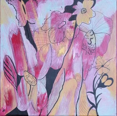 Pittura intitolato "Flowers 1" da Brigitte Mathé (MBL), Opera d'arte originale, Acrilico Montato su Telaio per barella in le…