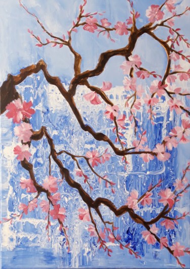 Peinture intitulée "Printemps Sakura" par Brigitte Mathé (MBL), Œuvre d'art originale, Acrylique